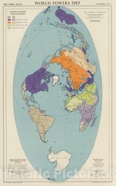 an old world map showing the countries in different colors