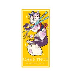 the logo for chesnut tattoo, with an image of a cat holding two baseball bats