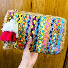 Nwt. Colorful Wristlet/Clutch. Also Works As A Makeup Bag. Braids Design And Colorful Pom-Pom. The Brand Is “Antink Kraft”, Tagging Zara For Exposure. Trendy Multicolor Clutch For Spring, Spring Gift Multicolor Clutch, Handmade Multicolor Clutch For Summer, Trendy Multicolor Clutch Wristlet, Spring Gift Multicolor Wristlet, Spring Multicolor Wristlet As Gift, Multicolor Woven Pouch Clutch, Trendy Handmade Multicolor Clutch, Beach Multicolor Pouch Clutch