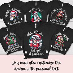 🎄 Matching Family Christmas Shirts - Perfect for Xmas Party or Xmas Morning! 🎅 Get ready to jingle all the way with our hilarious matching family Christmas shirts! Whether you're celebrating with a cozy Christmas morning or rocking around the Christmas tree at a festive party, these shirts are sure to bring smiles and laughter to your holiday festivities. Features: Funny and Festive Designs: Each shirt features a playful and witty Christmas-themed saying, designed to make your holiday gatherin Funny Print T-shirt For Christmas Gift, Fun Christmas T-shirt For Holiday, Custom Print Christmas T-shirt, Black T-shirt With Christmas Print, Christmas Funny Print T-shirt As Gift, Funny Print Tops For Christmas Gifts, Fun Christmas Holiday T-shirt, Funny Print Tops For Christmas Gift, Customizable Crew Neck Christmas T-shirt