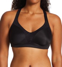 At last, an everyday bra that makes you feel supported, comfortable, and contained. And the pretty patterning around the neckline and straps makes you feel elegant as well! Molded wireless cups are lined with breathable knit. Inner side support slings help with forward projection. Sturdy molded cups provide a custom fit for each breast. V-shaped neckline has a tonal, chevron-patterned band that continues up the front straps. Neckline has covered elastic for containment of full busts. Tall center Supportive Compressive Nylon Sports Bra, Compressive Full Coverage Nylon Sports Bra, Best Plus Size Bras, Versatile Nylon Sports Bra With 4-way Stretch, Supportive Nylon Sports Bra With Built-in Bra, Underwire Nylon Sports Bra With Built-in Bra, Playtex Bras, Posture Bra, Soft Cup Bra