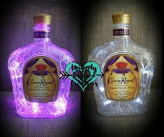 two bottles of ginny rout are shown in three different images, one is purple and the other is yellow