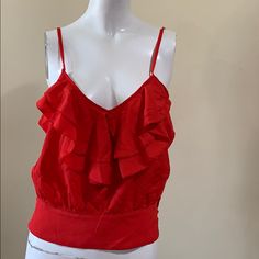 Brand New With Tags, Adorable Spaghetti Adjustable Straps , Light Weight , V Neck Ruffles Neck , Side Buttons Detailing. Size Medium Red Tank Top For Summer Parties, Chic Red Tank Top For Night Out, Flirty Red Tank Top For Spring, Red Camisole For Summer Party, Red Tank Top For Summer Night Out, Red V-neck Camisole For Party, Red Spaghetti Strap Top For Night Out, Red Camisole Tank Top For Summer, Red Camisole Tank Top For Spring