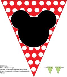 a mickey mouse pennant with polka dots on it