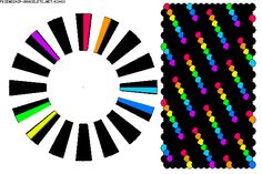 an image of the color scheme for rainbows and black dots on a white background