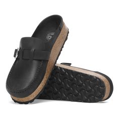 Buckley Oiled Leather Black | BIRKENSTOCK Leather Slip-ons With Buckle Closure, Closed Toe Clogs With Stitched Sole For Work, Slip-on Clogs With Stitched Sole For Work, Workwear Slip-on Clogs With Stitched Sole, Leather Slip-on Clogs With Stitched Sole, Slip-on Leather Clogs With Stitched Sole, Leather Footbed Slip-on Clogs For Workwear, Leather Slip-on Clogs With Buckle Closure, Slip-on Clogs With Leather Footbed For Work