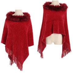 Lady Knitted Poncho Cape Chenille Wrap Shawl Faux Fur Collar Cloak Tassel Fringe This item is for one cape. Color: multi Material: acrylic Size: (L*W) 80*85cm/31.50*33.46in,Suitable for height 155-180cm,Suitable for weight 40-80kg SKU: 944-889 TY Cape Women, Knitted Shawl, Khaki Fashion, Wrap Shawl, Wool Shawl, Poncho Cape, Knitted Poncho, Fur Fashion, Knitted Shawls