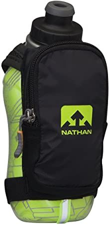 the nathan water bottle is black and green