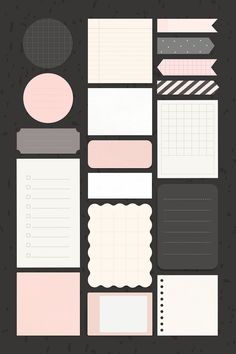 a black background with pink and white paper on top of it, some are lined up