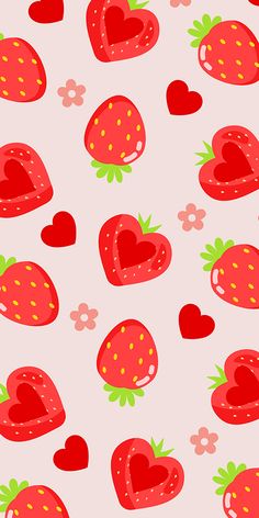 strawberrys and hearts on a pink background