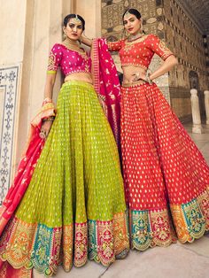 Umbrella Lehenga, Orange Lehenga, Traditional Engagement, Silk Lehenga Choli, Lehenga Fabric, Raw Silk Saree, Salwar Dress, Green Lehenga, Dress Salwar Kameez