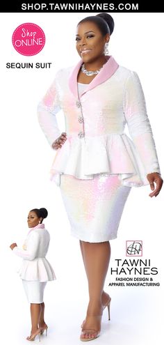 White Elegant Peplum Sets, Elegant White Peplum Set, Formal White Fitted Jacket Dress, White Fitted Jacket Dress For Formal Occasions, Elegant Fitted Peplum Sets, Fitted Peplum Sets For Spring, Fitted Jacket Dress With Notch Lapel For Party, Fitted Wedding Jacket Dress, Fitted White Skirt Suit