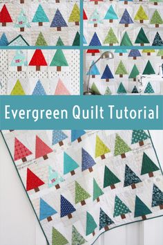 the evergreen quilt pattern is featured in several different colors