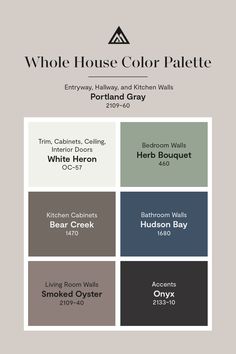 the whole house color palette for portland gray, white heron, and hudson grey by interior paint colors