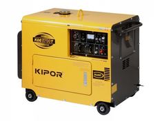 a yellow portable generator sitting on top of a white surface with the words kipor written on it