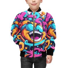 Kinder Bomber Jacke mit Taschen Graffiti Cartoon Comics von UrbanShopEU auf Etsy Graffiti Cartoon