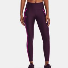 Under Armour Heatgear No-Slip Shine Mesh Compression Full Length Leggings They Are New With Tags Size Xs Approximate Measurements: 11.75" Across Waist (Unstretched) 9" Front Rise 27.5" Inseam Mesh Panels At Ankles For Added Breathability High Rise Color Is Called "Purple Polaris" (Reddish-Purple With Hot Pink Trim) Super-Light Heatgear Fabric Delivers Superior Coverage Without Weighing You Down Material Wicks Sweat & Dries Really Fast 4-Way Stretch Material Moves Better In Every Direction Anti-O Purple Athleisure Leggings For Running, Functional Purple Leggings For Training, Purple Stretch Leggings For Running, Sporty Purple Training Leggings, Functional Purple Leggings For Gym, Purple Compression Leggings For Training, Functional Purple Running Bottoms, Purple Functional Running Activewear, Purple Stretch Sporty Tights