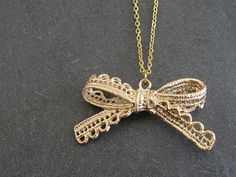 Gold Lace Bow Pendant Necklace, Bow Necklace, Birthday gift, Gift for Friend, Bridesmaid gift, Sister Gift The Bling Ring, Bow Pendant, Gift Sister, Bow Necklace, Silver Bow, Lace Bows, Gold Lace, Beauty Ideas, Gift For Friend