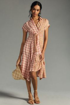 Twist-Front Shirt Dress | Nuuly Rent Wool Tie, Column Gown, Tie Styles, Little White Dresses, Gingham Print, Boho Blouses, Twist Front, Premium Denim, Swing Dress