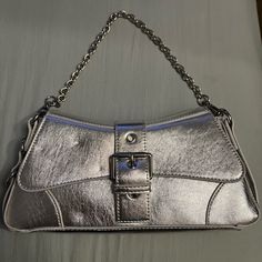 Brand New Never Used Can Be Crossbody Or Shoulder Bag Trendy Satchel With Silver-tone Hardware, Trendy Baguette Bag With Silver-tone Hardware For Daily Use, Trendy Rectangular Baguette Bag With Silver-tone Hardware, Casual Rectangular Satchel With Silver-tone Hardware, Casual Evening Shoulder Bag With Silver-tone Hardware, Trendy Shoulder Bag With Branded Hardware For Party, Trendy Party Shoulder Bag With Branded Hardware, Trendy Evening Baguette Bag With Hasp Closure, Trendy Evening Bags With Snap Closure