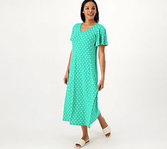 The pretty style of the midi dress plus the comfiness of Liquid Knit®? That's what we like to call a home run of a combination. From Susan Graver. Susan Graver, Home Run, Pretty Style, Midi Dress With Sleeves, Knit Midi Dress, Princess Seam, The Pretty, Flutter Sleeve, Dress Skirt