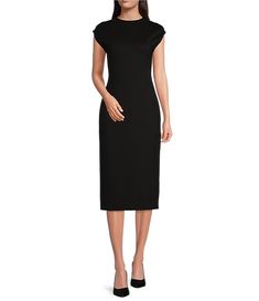 Calvin Klein Ponte Round Neck Cap Sleeve Sheath Dress | Dillard's Cap Sleeves Dress Formal, Cap Sleeve Dresses Formal, Cheap Short Sleeve Office Dresses, What Jewelry To Wear With Sheath Dress, Fall Dresses For The Office, Business Presentation Dress Women, Vintage Black Sheath Dress, Cheap Sheath Midi Dress For Fall, Boatneck Collar Dress