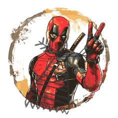 the deadpool is holding up two fingers