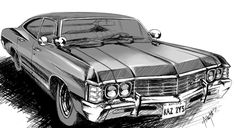 a drawing of a car with the hood up