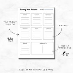 the printable meal planner is shown on a white background with black and gray details