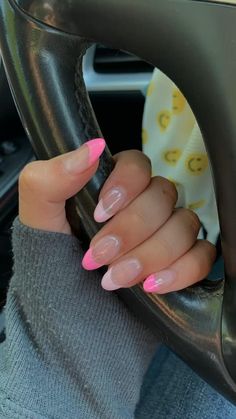 Preppy Nails, Pink Tip Nails, Summer Nail Colors, Nails Yellow, Summery Nails, Simple Acrylic Nails, S Nails, Cute Gel Nails, Summer Acrylic Nails