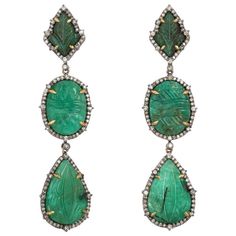 Exquisite Emerald Gemstone Earrings, Carved Emerald, Carved Emerald Earrings, Luxury Green Gemstone Earrings, Colombian Emerald Earrings, Kelly Rutherford, Emerald Diamond Earrings, Sabyasachi Jewellery, Bridal Jewels