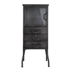 an old black cabinet with two drawers