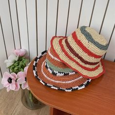 Brand Name: MaytrendsApplicable Season: Spring and SummerDepartment Name: AdultApplicable Scene: TravelMaterial: PaperGender: WOMENFeature: Decorate Top Type: DomeItem Type: Bucket HatsStyle: NoveltyModel Number: 202304036Pattern Type: Plaidproduct category: straw hatcolour: Checkerboard, stripefunction: Breathable, sun shadingStyle classification: Literary retroBrim style: Oversized eavesSuitable for the season: summertimesize: 56-58cmstyle: restore ancient ways Retro Brown Hat For The Beach, Retro Brown Beach Hat, Adjustable Multicolor Crochet Hat With Flat Brim, Retro Brimmed Crochet Hat For Vacation, Retro Multicolor Crochet Hat For Vacation, Retro Crochet Hat With Curved Brim For Vacation, Retro Crochet Summer Hat For Vacation, Multicolor Retro Vacation Hat, Retro Short Brim Bucket Hat For The Beach