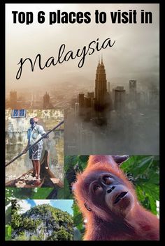 the top 6 places to visit in malaysia with pictures of people and animals on them