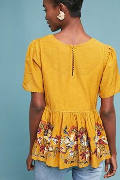 Shop for Bhanuni By Jyoti Yellow Viscose Embroidered Peplum Top for Women Online at Aza Fashions Yellow Embroidery, Rayon Top, Yellow Top, Top Top, Top Round, Festival Wear, Aza Fashion, Summer Looks, Peplum Top