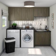 a washer and dryer in a small kitchen