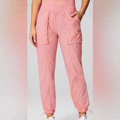 Fabletics Ultra High-Waisted Nylon Pants|Pink Size Medium Nwt Pink Nylon Activewear With Go-dry Technology, Sporty Pink Lounge Pants, Sporty Pink Loungewear Pants, Casual High Waist Nylon Yoga Pants, Sporty Pink Sweatpants For Spring, Pink Stretch Pants With Side Pockets, Spring Pink Stretch Cargo Pants, Pink Stretch Cargo Pants For Spring, Pink Sportswear Pants With Elastic Waistband