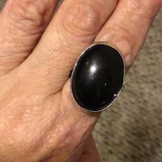 It Is Beautiful, Elegant, Classy And Versatile. This Piece Is Brand New And In Perfect Condition. Black Onyx Jewelry With Large Stone, Black Ring With Large Stone For Gift, Black Rings With Large Stone For Gift, Nickel-free Black Oval Jewelry, Elegant Black Oval Nickel-free Jewelry, Black Round Jewelry With Large Stone, Black Jewelry With Large Round Stone, Black Sterling Silver Cabochon Ring, Formal Black Jewelry With Large Stone