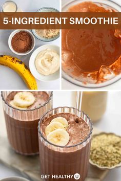 chocolate smoothie with bananas and other ingredients to make it