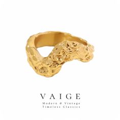 VAIGE Irregular Hammered Metal Texture Gold Stainless Steel Ring Experience the perfect blend of artistry and elegance with the VAIGE Irregular Hammered Metal Texture Gold Stainless Steel Ring. This exquisite piece is designed for those who appreciate unique style and high-quality craftsmanship. Key Features: Unique Irregular Design: The hammered texture creates a one-of-a-kind appearance, making each ring truly special. Premium Quality: Made from high-grade stainless steel, this ring is built t Elegant Gold Rings With Irregular Shape, Elegant Gold Ring With Irregular Shape, Elegant Gold Irregular Shaped Ring, Hammered Metal Texture, Textured Gold Ring, Steel Flowers, Metal Texture, Hammered Metal, Stainless Steel Ring