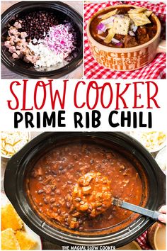 slow cooker prime rib chili recipe with text overlay