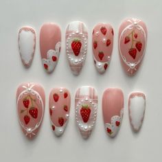 Gel Nails Summer, Princess Nails, Hand Painted Nails, Coquette Princess, Pink Press On Nails, Nails Summer Nails, Cute Simple Nails, Painted Nails, Nails Salon