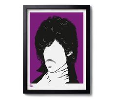 a purple and black framed poster with the image of a woman's face on it