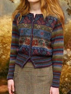 Color Floral Casual Color-Block Knit coat Multicolor Fair Isle Pattern Outerwear For Fall, Multicolor Fair Isle Outerwear For Fall, Multicolor Long Sleeve Outerwear With Fair Isle Pattern, Multicolor Fair Isle Winter Outerwear, Coat Ideas, Color Block Coats, Knit Coat, Colorwork Knitting, Style Sweaters