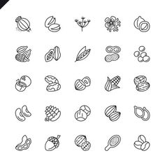 the different types of food icons are shown in black and white on a white background