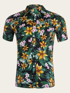 Mens Aloha Floral Printed Shirts Funky Tropical Casual Beach Hawaiian Pineapple Floral Shirt Button Down Casual Short Sleeve T-Shirt Floral Hawaiian Shirt, Long Sleeve Denim Shirt, Denim Shirt Men, Raw Denim, Cheap Clothes, Floral Shirt, Mens Denim, Denim Shirt, Shirt Outfit