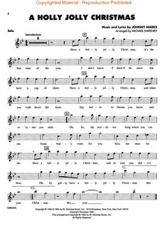 sheet music with the words holly jolly christmas written on it