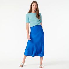 J.Crew: Pull-on Slip Skirt For Women Relaxed Midi Skirt With Bias Cut, Chic Bias Cut Relaxed Skirt, Chic Bias Cut Skirt With Relaxed Fit, Spring Bias Cut Skirt, Chic Bias Cut Midi Skirt, Spring Relaxed Bias Cut Skirt, Relaxed Bias Cut Midi Skirt, Lined Pencil Dress With Relaxed Skirt, Spring Stretch Skirt