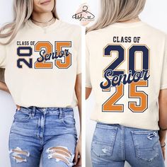 Class of 2025 Senior Comfort Colors® T-shirt, Class of 2025 Shirt, Senior Shirt, Senior 2025 Tee, Graduation 2025 Shirt, Trendy Senior Gift Hello!! We wish everyone to smile with our cute, stylish, and trendy graphic T-shirts. We assure you these Comfort Colors® T-shirts are the perfect gifts whether you buy them for yourself or someone else. MATERIALS & FEATURES *6.1 oz., 100% ring spun cotton *Preshrunk, soft-washed, garment-dyed fabric *Twill taped shoulder-to-shoulder *Set-in sleeves *Double-needle stitched sleeves and bottom hem *1" ribbed collar with double-needle top stitched neckline HOW TO ORDER *Check the size chart and pick your size. *Check the color chart and pick your t-shirt color.  If you wish the trendy oversized look, please choose 2 size up from the normal size you prefe White Crew Neck T-shirt For College Events, White Collegiate T-shirt For College Events, White Letter Print Top For College Events, Collegiate Short Sleeve T-shirt With Custom Print, Collegiate T-shirt With Custom Print, Collegiate Style Custom Print T-shirt, White Graphic Tee For College Events, Collegiate Style Custom Print Short Sleeve Tops, White T-shirt With Text Print For College Events