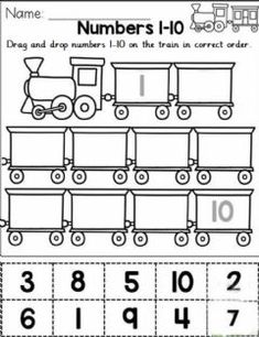 numbers 1 - 10 worksheet with train theme